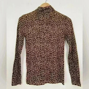 J Crew Tissue Turtleneck Top Womens XS Extra Small Animal Print Long Sleeve y2k